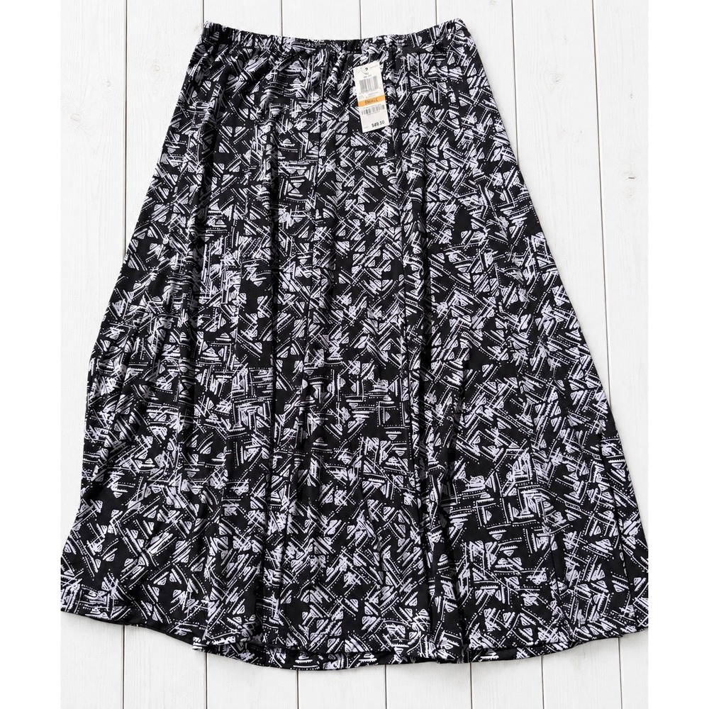 JM Collection A-Line Maxi Skirt Aztec Etch Geo Pop Black White Boho Small NWT